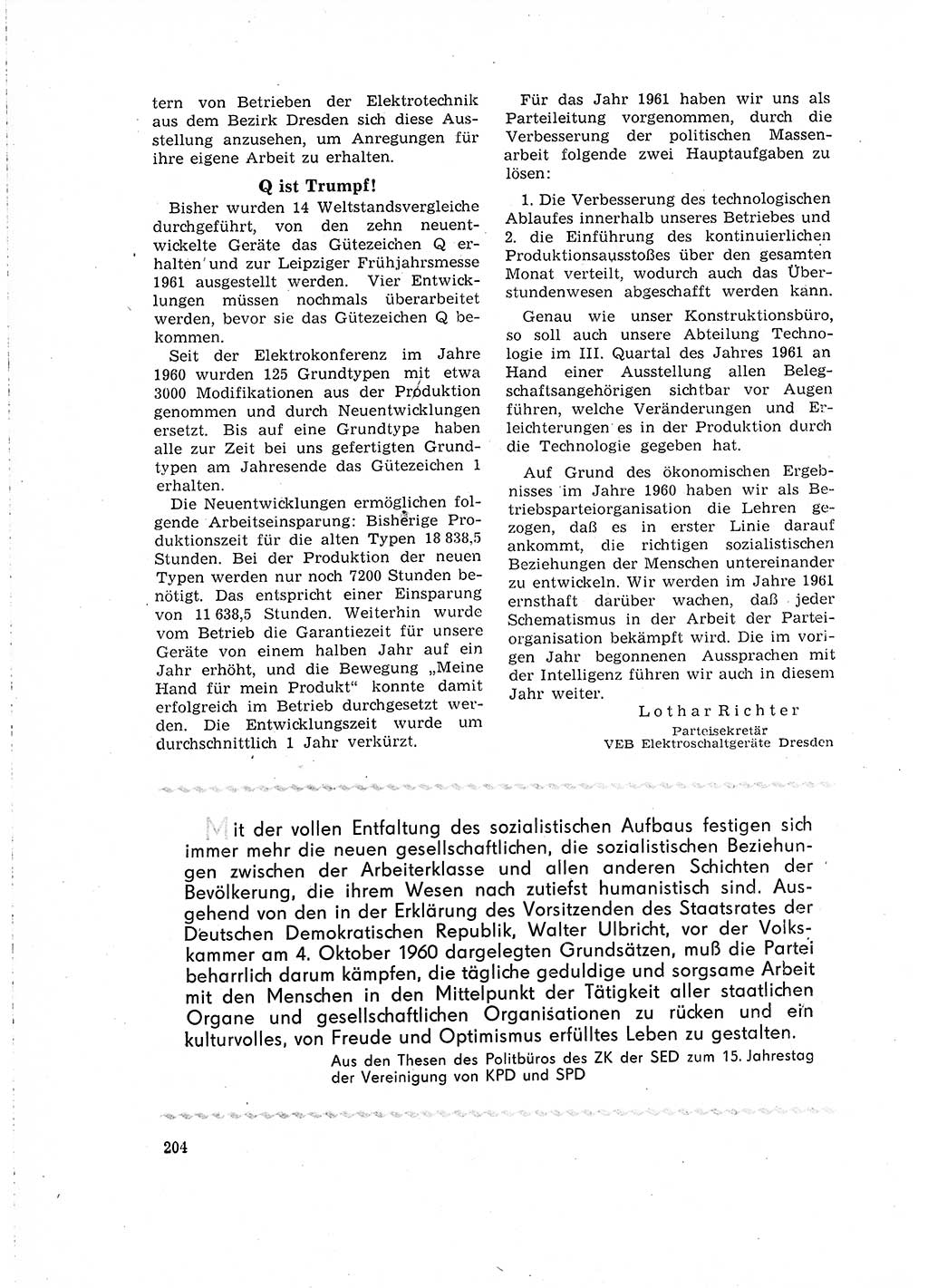 Neuer Weg (NW), Organ des Zentralkomitees (ZK) der SED (Sozialistische Einheitspartei Deutschlands) für Fragen des Parteilebens, 16. Jahrgang [Deutsche Demokratische Republik (DDR)] 1961, Seite 204 (NW ZK SED DDR 1961, S. 204)