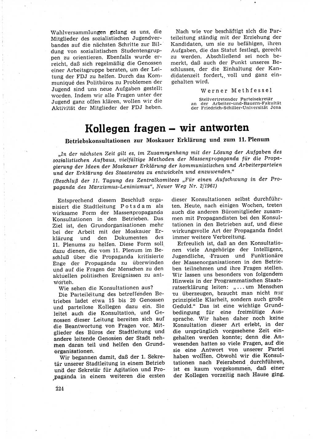 Neuer Weg (NW), Organ des Zentralkomitees (ZK) der SED (Sozialistische Einheitspartei Deutschlands) für Fragen des Parteilebens, 16. Jahrgang [Deutsche Demokratische Republik (DDR)] 1961, Seite 224 (NW ZK SED DDR 1961, S. 224)