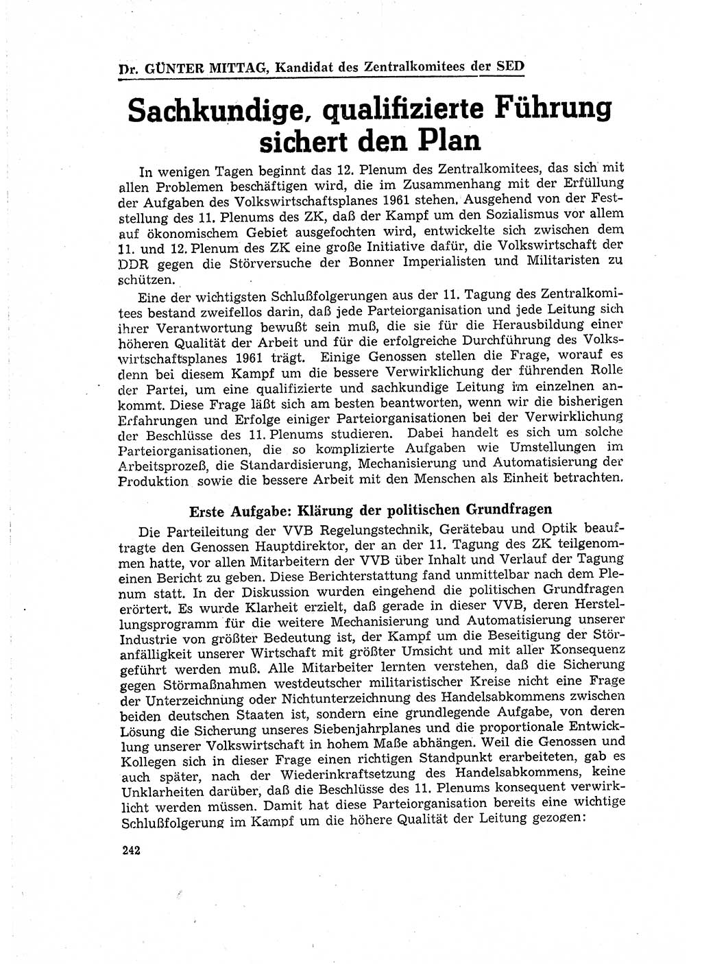 Neuer Weg (NW), Organ des Zentralkomitees (ZK) der SED (Sozialistische Einheitspartei Deutschlands) für Fragen des Parteilebens, 16. Jahrgang [Deutsche Demokratische Republik (DDR)] 1961, Seite 242 (NW ZK SED DDR 1961, S. 242)