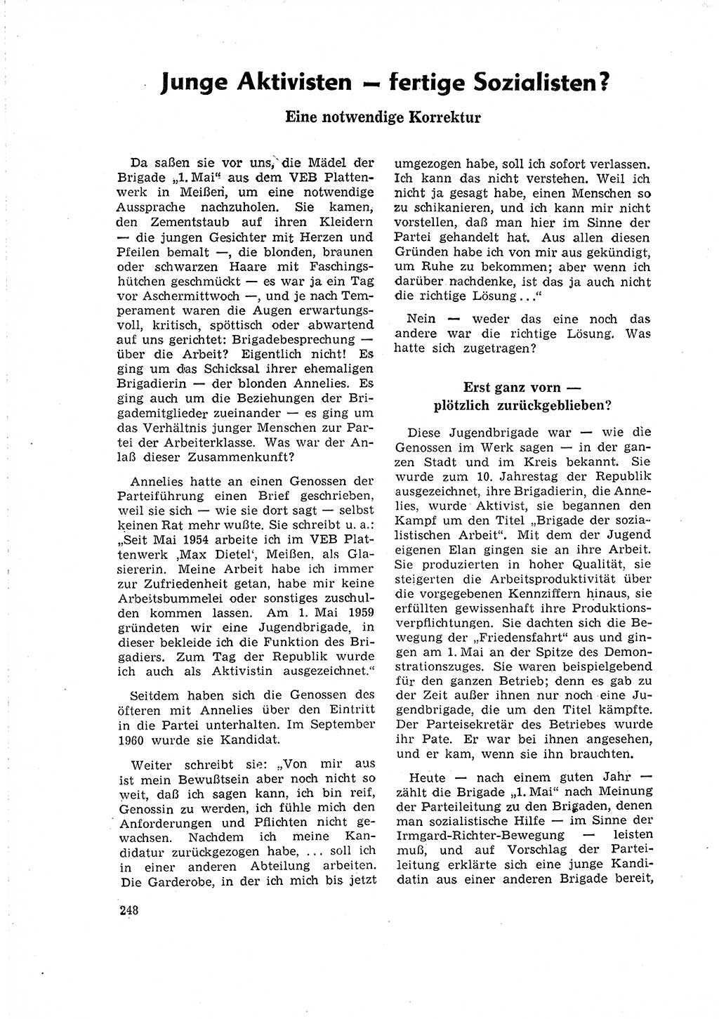 Neuer Weg (NW), Organ des Zentralkomitees (ZK) der SED (Sozialistische Einheitspartei Deutschlands) für Fragen des Parteilebens, 16. Jahrgang [Deutsche Demokratische Republik (DDR)] 1961, Seite 248 (NW ZK SED DDR 1961, S. 248)