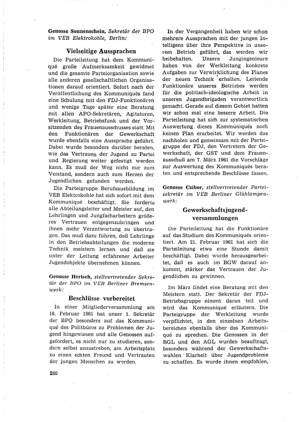 Neuer Weg (NW), Organ des Zentralkomitees (ZK) der SED (Sozialistische Einheitspartei Deutschlands) für Fragen des Parteilebens, 16. Jahrgang [Deutsche Demokratische Republik (DDR)] 1961, Seite 260 (NW ZK SED DDR 1961, S. 260)