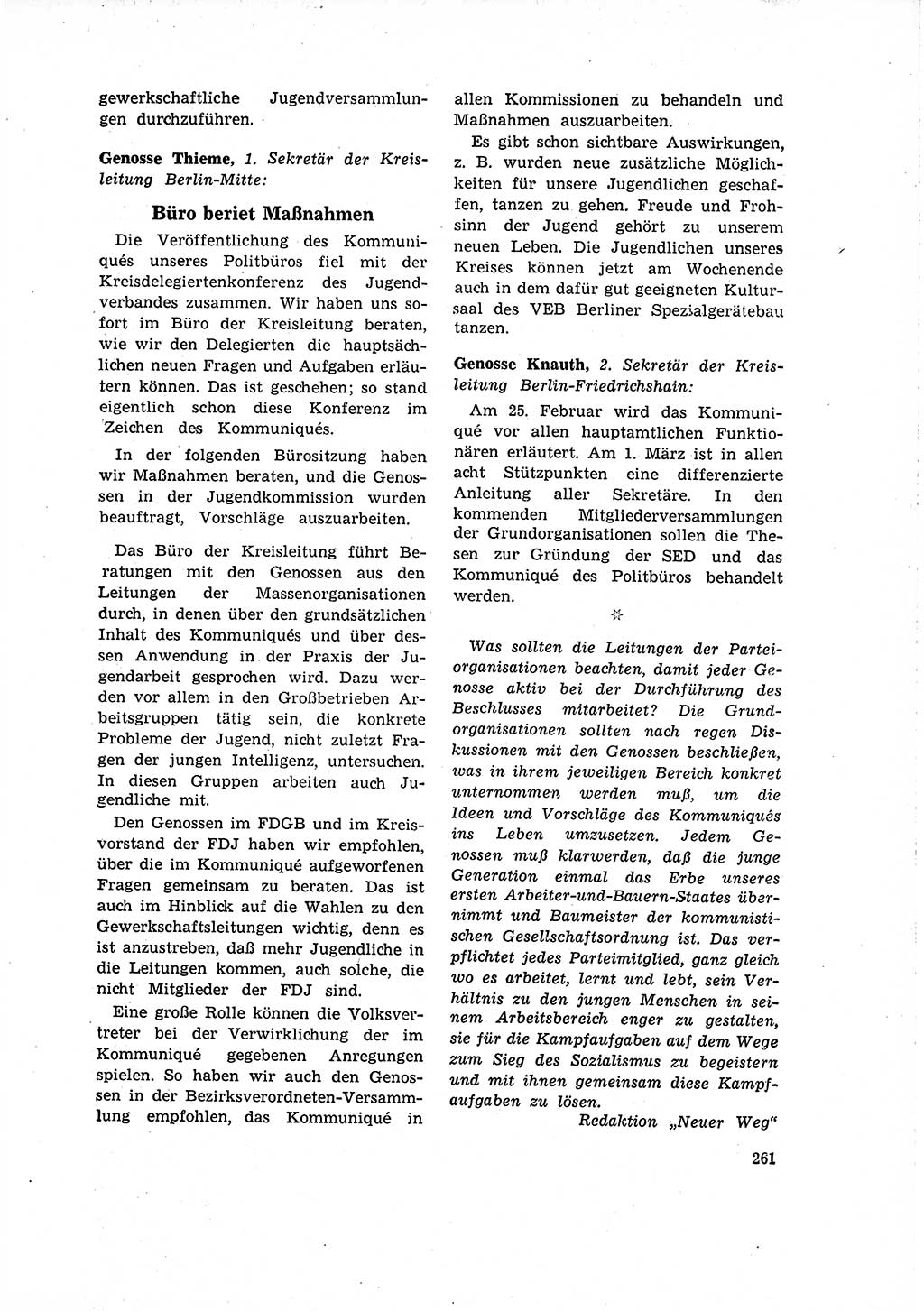 Neuer Weg (NW), Organ des Zentralkomitees (ZK) der SED (Sozialistische Einheitspartei Deutschlands) für Fragen des Parteilebens, 16. Jahrgang [Deutsche Demokratische Republik (DDR)] 1961, Seite 261 (NW ZK SED DDR 1961, S. 261)