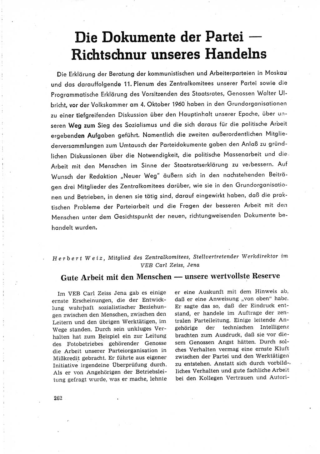 Neuer Weg (NW), Organ des Zentralkomitees (ZK) der SED (Sozialistische Einheitspartei Deutschlands) für Fragen des Parteilebens, 16. Jahrgang [Deutsche Demokratische Republik (DDR)] 1961, Seite 262 (NW ZK SED DDR 1961, S. 262)