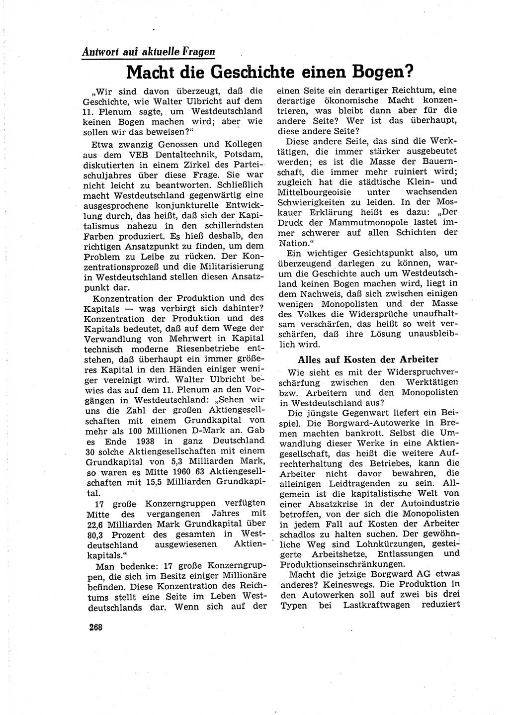 Neuer Weg (NW), Organ des Zentralkomitees (ZK) der SED (Sozialistische Einheitspartei Deutschlands) für Fragen des Parteilebens, 16. Jahrgang [Deutsche Demokratische Republik (DDR)] 1961, Seite 268 (NW ZK SED DDR 1961, S. 268)