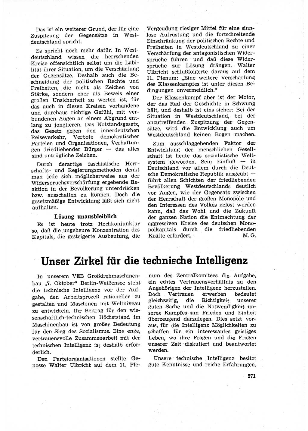Neuer Weg (NW), Organ des Zentralkomitees (ZK) der SED (Sozialistische Einheitspartei Deutschlands) für Fragen des Parteilebens, 16. Jahrgang [Deutsche Demokratische Republik (DDR)] 1961, Seite 271 (NW ZK SED DDR 1961, S. 271)