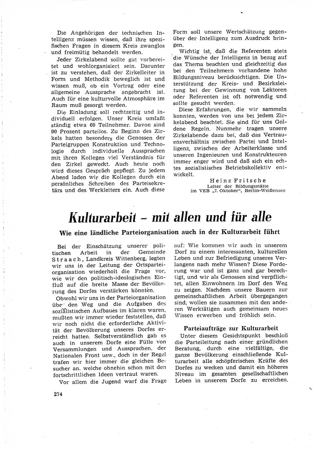 Neuer Weg (NW), Organ des Zentralkomitees (ZK) der SED (Sozialistische Einheitspartei Deutschlands) für Fragen des Parteilebens, 16. Jahrgang [Deutsche Demokratische Republik (DDR)] 1961, Seite 274 (NW ZK SED DDR 1961, S. 274)