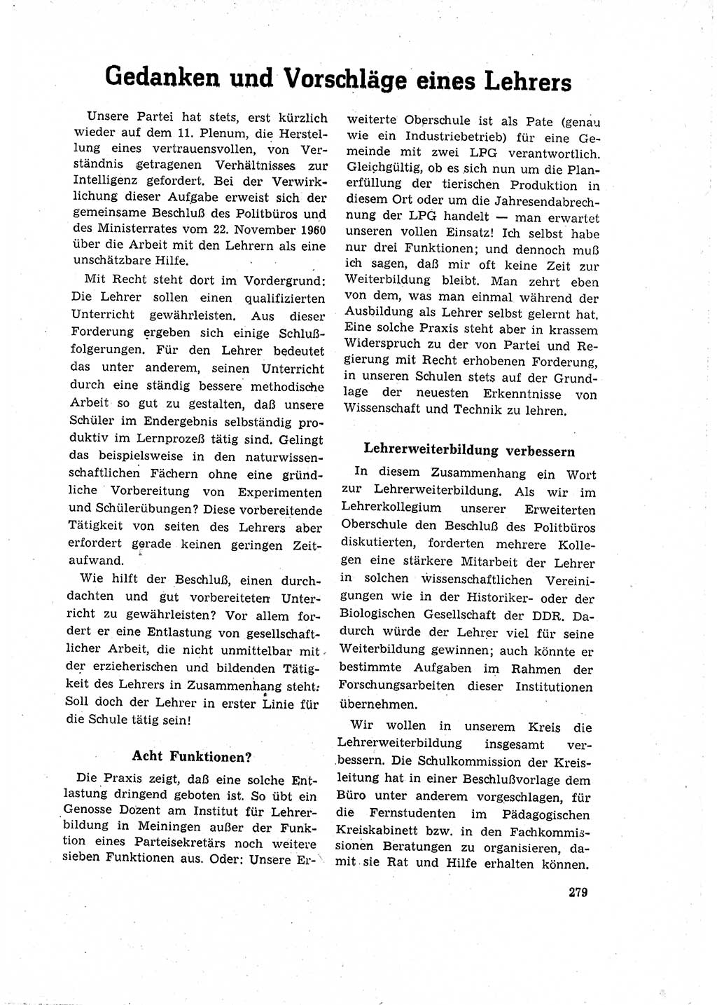 Neuer Weg (NW), Organ des Zentralkomitees (ZK) der SED (Sozialistische Einheitspartei Deutschlands) für Fragen des Parteilebens, 16. Jahrgang [Deutsche Demokratische Republik (DDR)] 1961, Seite 279 (NW ZK SED DDR 1961, S. 279)