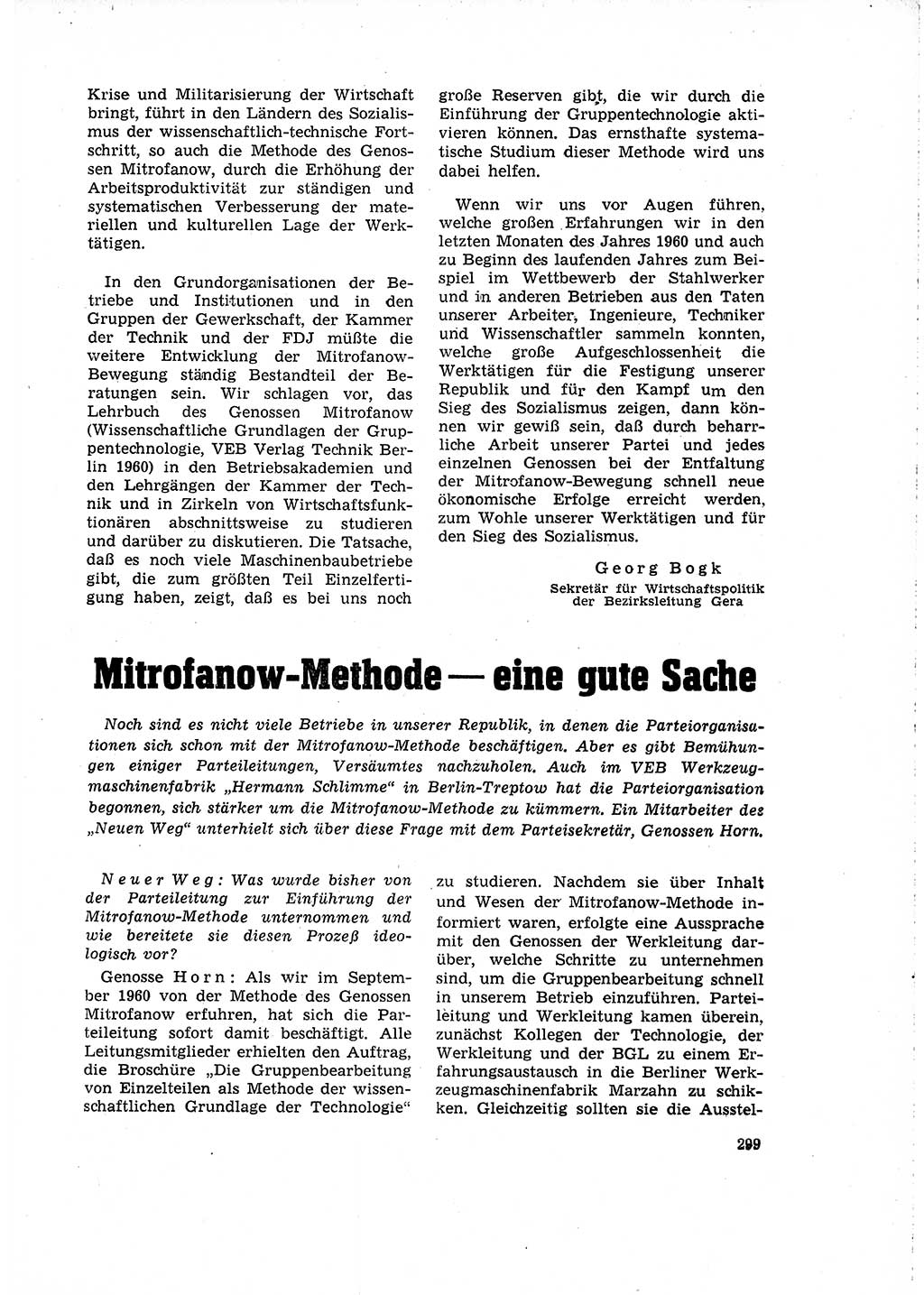 Neuer Weg (NW), Organ des Zentralkomitees (ZK) der SED (Sozialistische Einheitspartei Deutschlands) für Fragen des Parteilebens, 16. Jahrgang [Deutsche Demokratische Republik (DDR)] 1961, Seite 299 (NW ZK SED DDR 1961, S. 299)