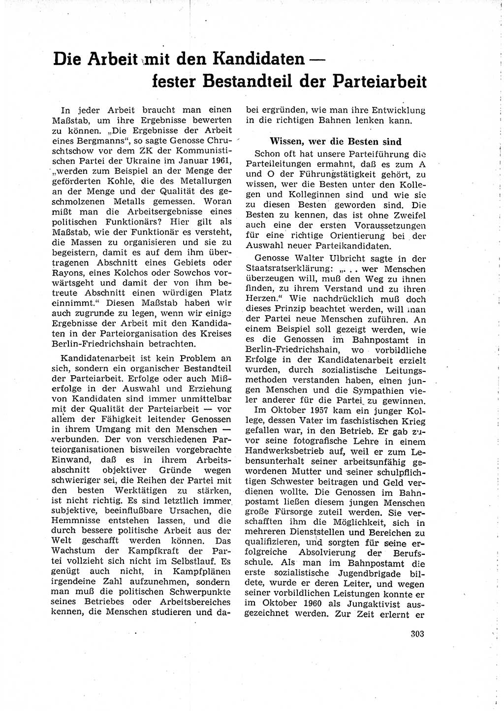 Neuer Weg (NW), Organ des Zentralkomitees (ZK) der SED (Sozialistische Einheitspartei Deutschlands) für Fragen des Parteilebens, 16. Jahrgang [Deutsche Demokratische Republik (DDR)] 1961, Seite 303 (NW ZK SED DDR 1961, S. 303)