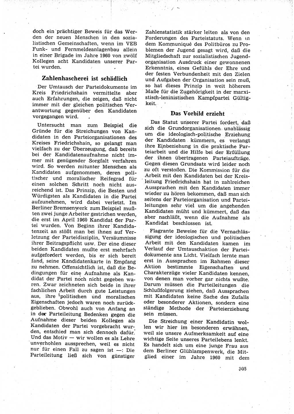 Neuer Weg (NW), Organ des Zentralkomitees (ZK) der SED (Sozialistische Einheitspartei Deutschlands) für Fragen des Parteilebens, 16. Jahrgang [Deutsche Demokratische Republik (DDR)] 1961, Seite 305 (NW ZK SED DDR 1961, S. 305)