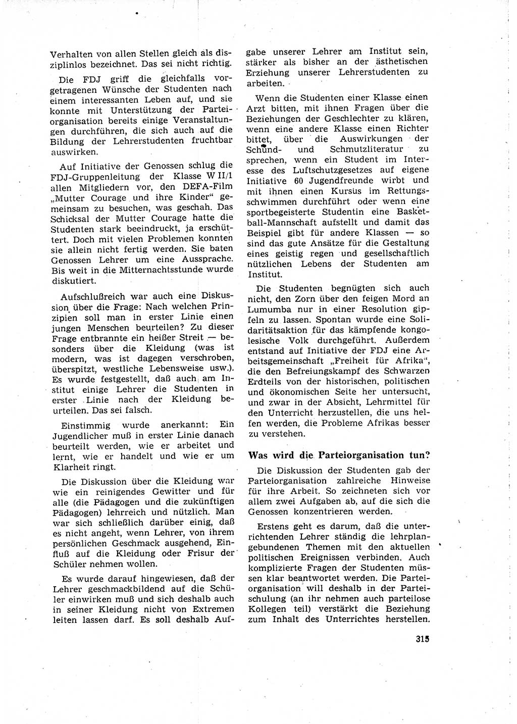 Neuer Weg (NW), Organ des Zentralkomitees (ZK) der SED (Sozialistische Einheitspartei Deutschlands) für Fragen des Parteilebens, 16. Jahrgang [Deutsche Demokratische Republik (DDR)] 1961, Seite 315 (NW ZK SED DDR 1961, S. 315)