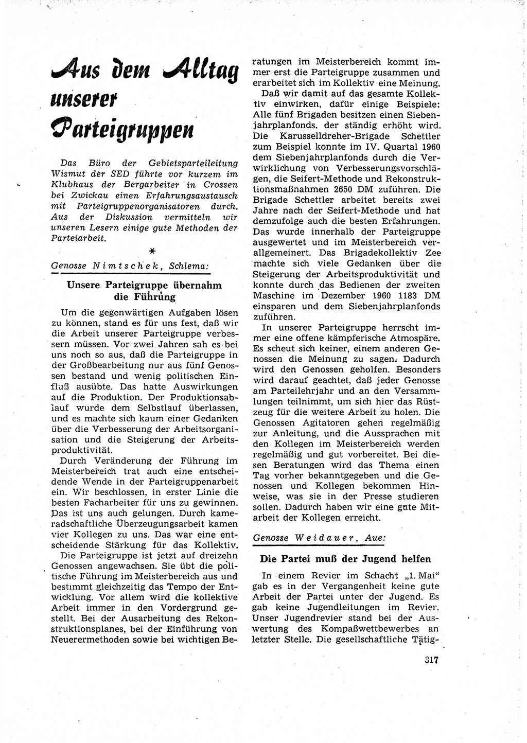 Neuer Weg (NW), Organ des Zentralkomitees (ZK) der SED (Sozialistische Einheitspartei Deutschlands) für Fragen des Parteilebens, 16. Jahrgang [Deutsche Demokratische Republik (DDR)] 1961, Seite 317 (NW ZK SED DDR 1961, S. 317)