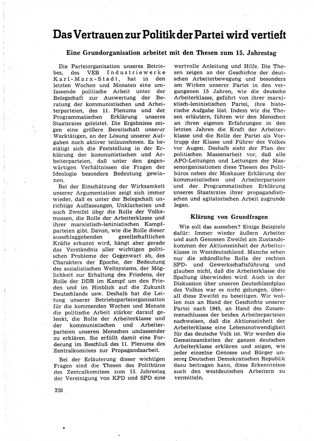 Neuer Weg (NW), Organ des Zentralkomitees (ZK) der SED (Sozialistische Einheitspartei Deutschlands) für Fragen des Parteilebens, 16. Jahrgang [Deutsche Demokratische Republik (DDR)] 1961, Seite 320 (NW ZK SED DDR 1961, S. 320)