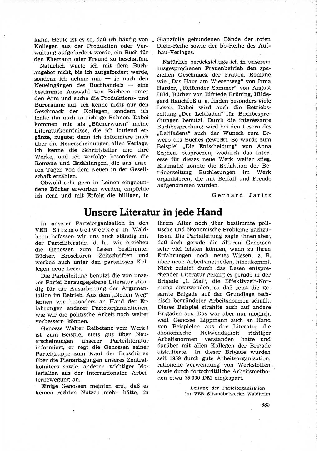 Neuer Weg (NW), Organ des Zentralkomitees (ZK) der SED (Sozialistische Einheitspartei Deutschlands) für Fragen des Parteilebens, 16. Jahrgang [Deutsche Demokratische Republik (DDR)] 1961, Seite 335 (NW ZK SED DDR 1961, S. 335)