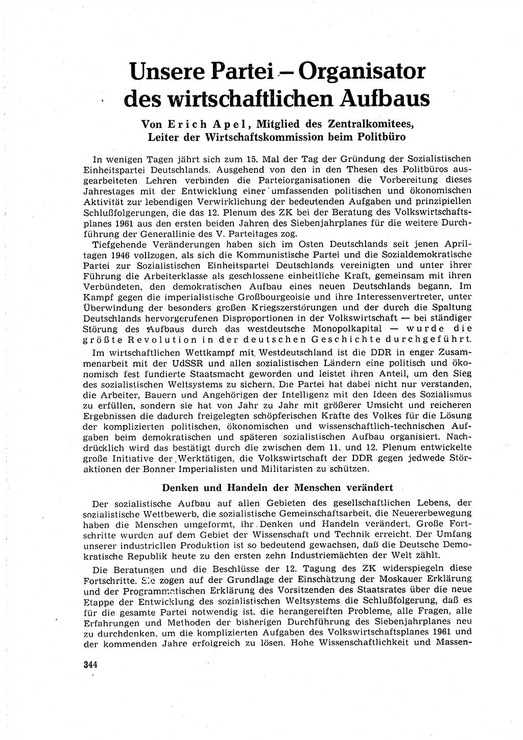 Neuer Weg (NW), Organ des Zentralkomitees (ZK) der SED (Sozialistische Einheitspartei Deutschlands) für Fragen des Parteilebens, 16. Jahrgang [Deutsche Demokratische Republik (DDR)] 1961, Seite 344 (NW ZK SED DDR 1961, S. 344)