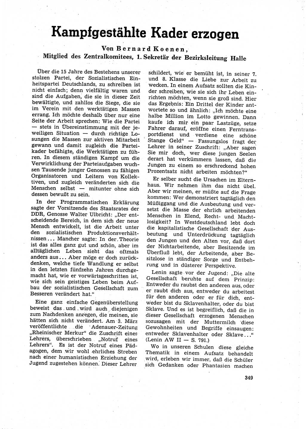 Neuer Weg (NW), Organ des Zentralkomitees (ZK) der SED (Sozialistische Einheitspartei Deutschlands) für Fragen des Parteilebens, 16. Jahrgang [Deutsche Demokratische Republik (DDR)] 1961, Seite 349 (NW ZK SED DDR 1961, S. 349)