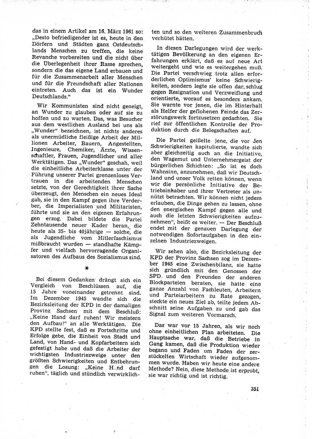 Neuer Weg (NW), Organ des Zentralkomitees (ZK) der SED (Sozialistische Einheitspartei Deutschlands) für Fragen des Parteilebens, 16. Jahrgang [Deutsche Demokratische Republik (DDR)] 1961, Seite 351 (NW ZK SED DDR 1961, S. 351)