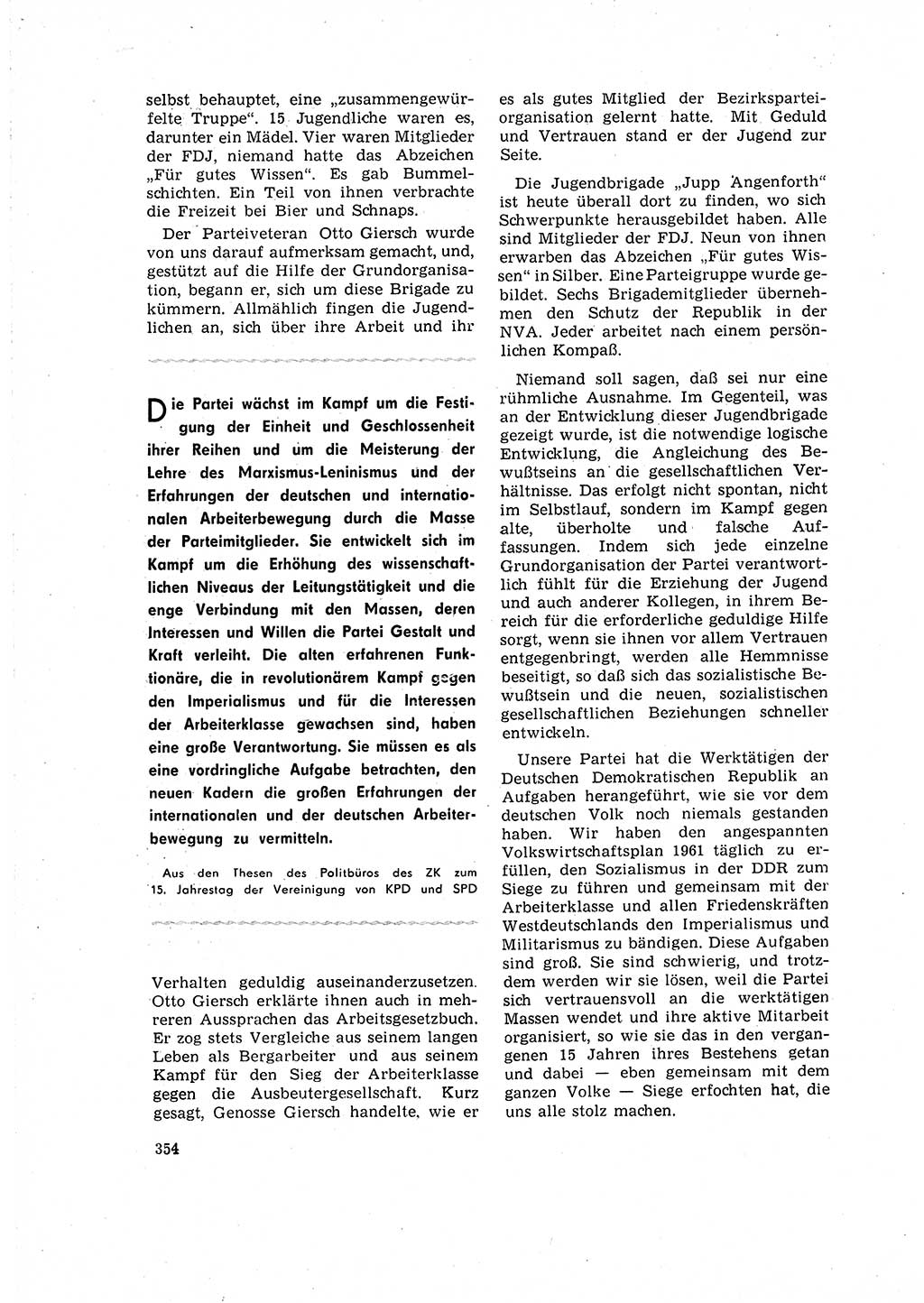Neuer Weg (NW), Organ des Zentralkomitees (ZK) der SED (Sozialistische Einheitspartei Deutschlands) für Fragen des Parteilebens, 16. Jahrgang [Deutsche Demokratische Republik (DDR)] 1961, Seite 354 (NW ZK SED DDR 1961, S. 354)