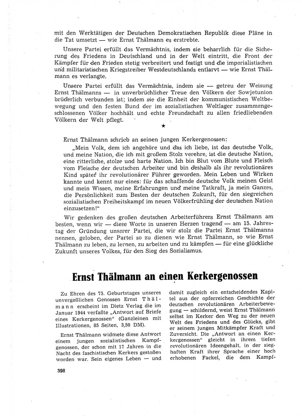 Neuer Weg (NW), Organ des Zentralkomitees (ZK) der SED (Sozialistische Einheitspartei Deutschlands) für Fragen des Parteilebens, 16. Jahrgang [Deutsche Demokratische Republik (DDR)] 1961, Seite 398 (NW ZK SED DDR 1961, S. 398)