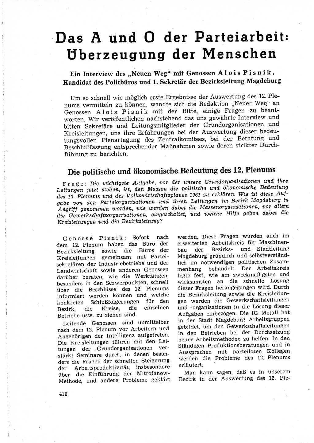 Neuer Weg (NW), Organ des Zentralkomitees (ZK) der SED (Sozialistische Einheitspartei Deutschlands) für Fragen des Parteilebens, 16. Jahrgang [Deutsche Demokratische Republik (DDR)] 1961, Seite 410 (NW ZK SED DDR 1961, S. 410)