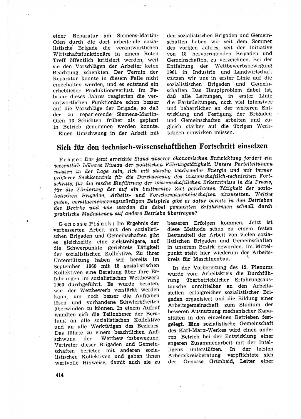 Neuer Weg (NW), Organ des Zentralkomitees (ZK) der SED (Sozialistische Einheitspartei Deutschlands) für Fragen des Parteilebens, 16. Jahrgang [Deutsche Demokratische Republik (DDR)] 1961, Seite 414 (NW ZK SED DDR 1961, S. 414)