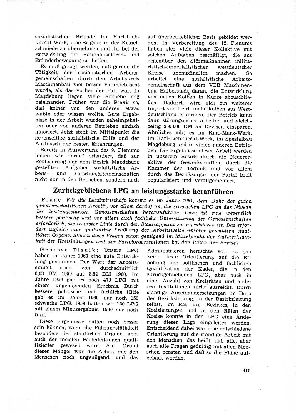 Neuer Weg (NW), Organ des Zentralkomitees (ZK) der SED (Sozialistische Einheitspartei Deutschlands) für Fragen des Parteilebens, 16. Jahrgang [Deutsche Demokratische Republik (DDR)] 1961, Seite 415 (NW ZK SED DDR 1961, S. 415)