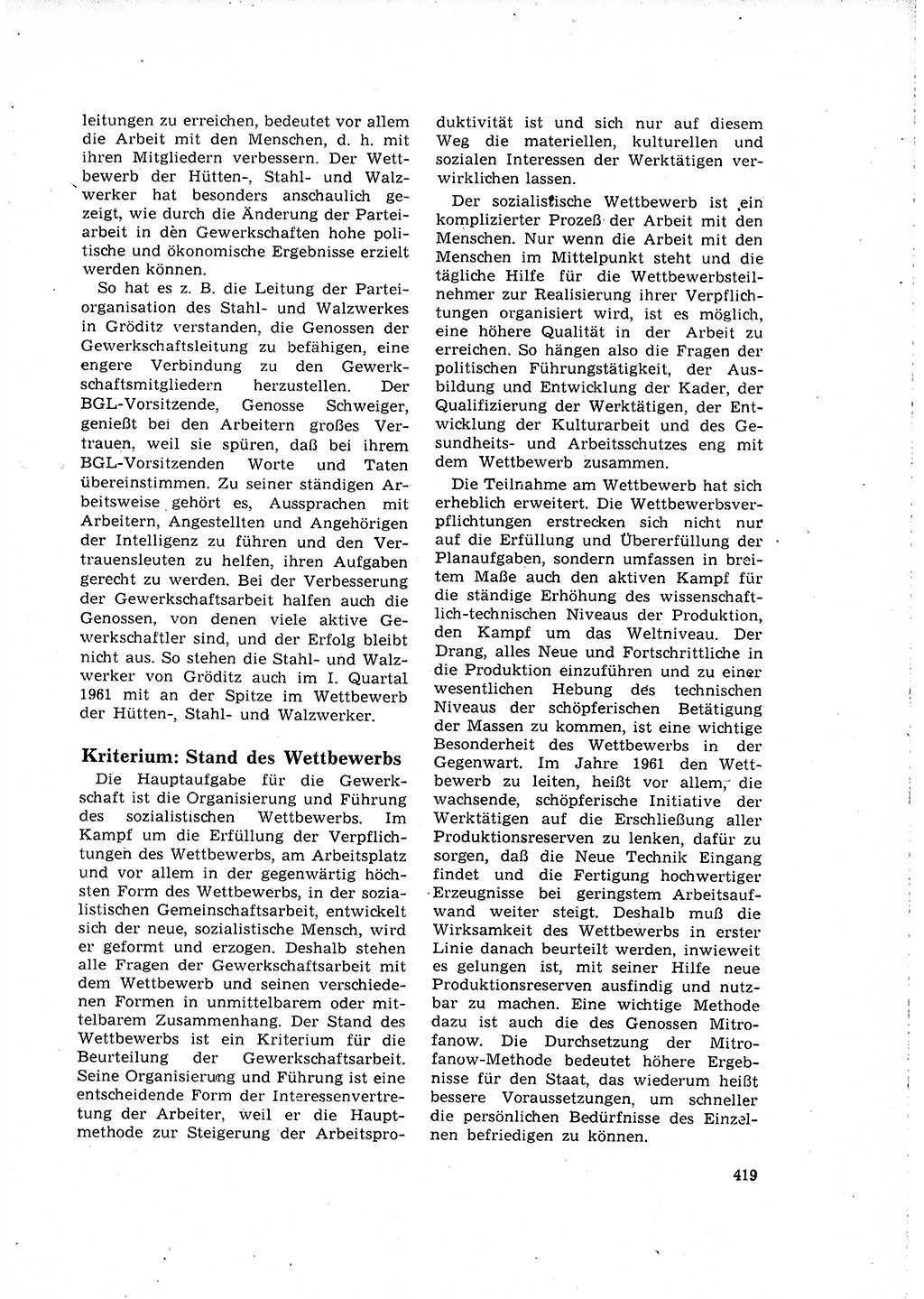 Neuer Weg (NW), Organ des Zentralkomitees (ZK) der SED (Sozialistische Einheitspartei Deutschlands) für Fragen des Parteilebens, 16. Jahrgang [Deutsche Demokratische Republik (DDR)] 1961, Seite 419 (NW ZK SED DDR 1961, S. 419)