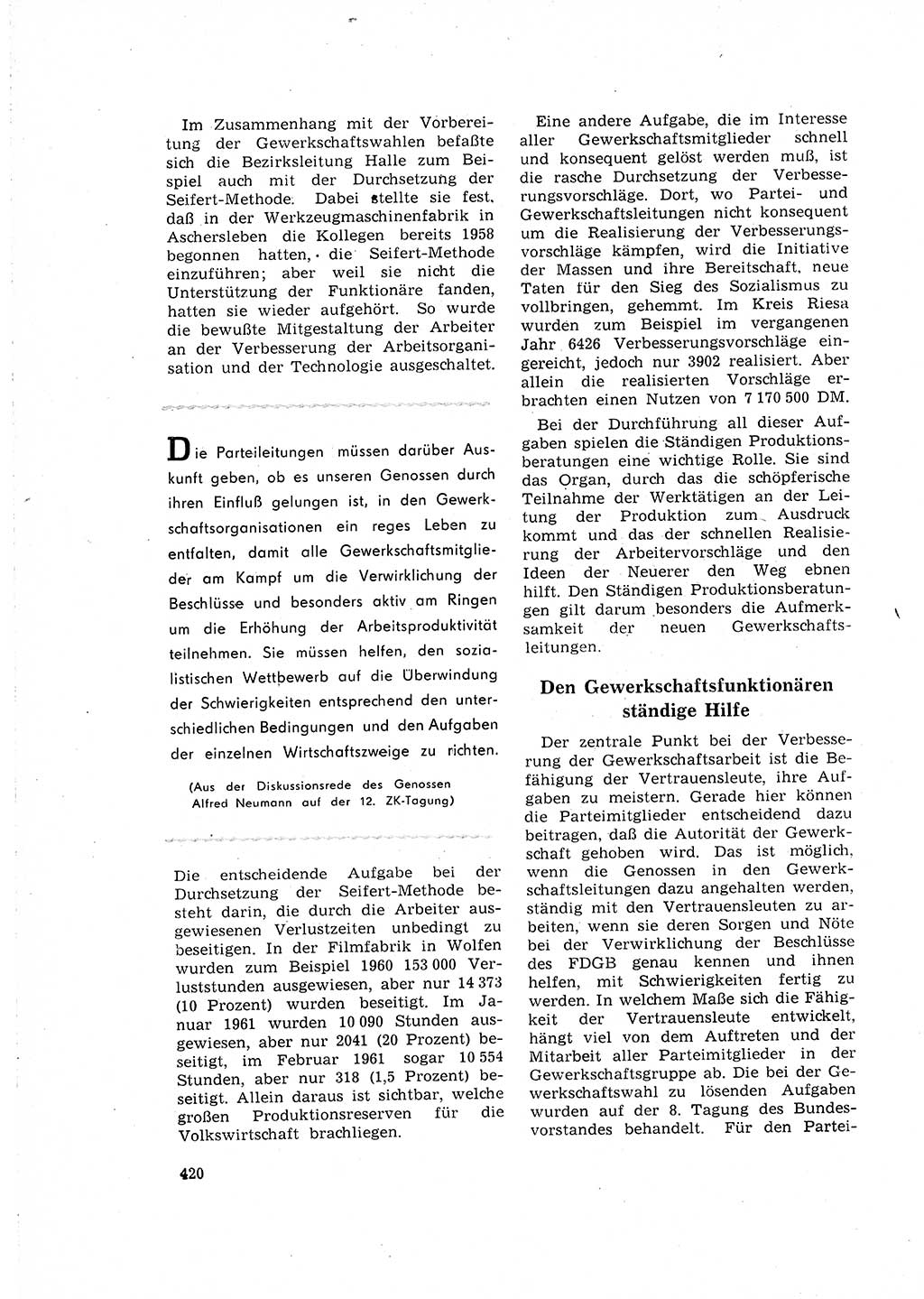 Neuer Weg (NW), Organ des Zentralkomitees (ZK) der SED (Sozialistische Einheitspartei Deutschlands) für Fragen des Parteilebens, 16. Jahrgang [Deutsche Demokratische Republik (DDR)] 1961, Seite 420 (NW ZK SED DDR 1961, S. 420)