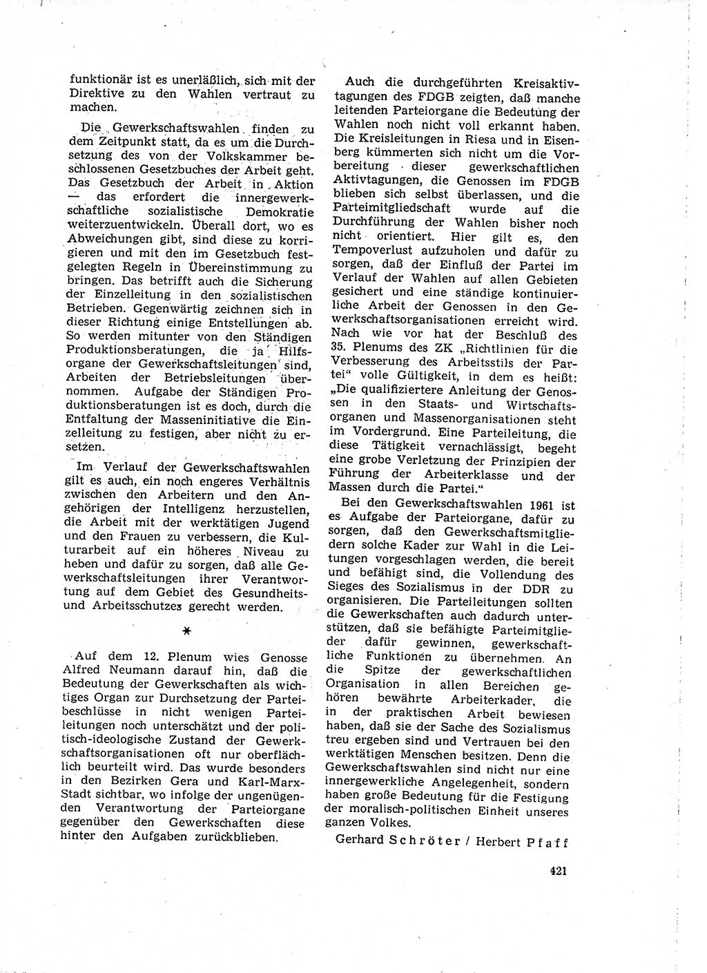Neuer Weg (NW), Organ des Zentralkomitees (ZK) der SED (Sozialistische Einheitspartei Deutschlands) für Fragen des Parteilebens, 16. Jahrgang [Deutsche Demokratische Republik (DDR)] 1961, Seite 421 (NW ZK SED DDR 1961, S. 421)