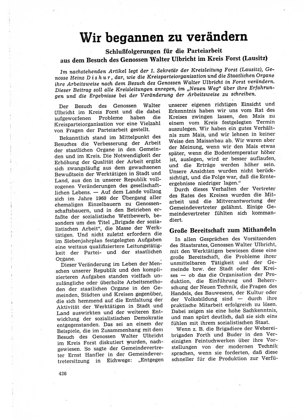 Neuer Weg (NW), Organ des Zentralkomitees (ZK) der SED (Sozialistische Einheitspartei Deutschlands) für Fragen des Parteilebens, 16. Jahrgang [Deutsche Demokratische Republik (DDR)] 1961, Seite 426 (NW ZK SED DDR 1961, S. 426)
