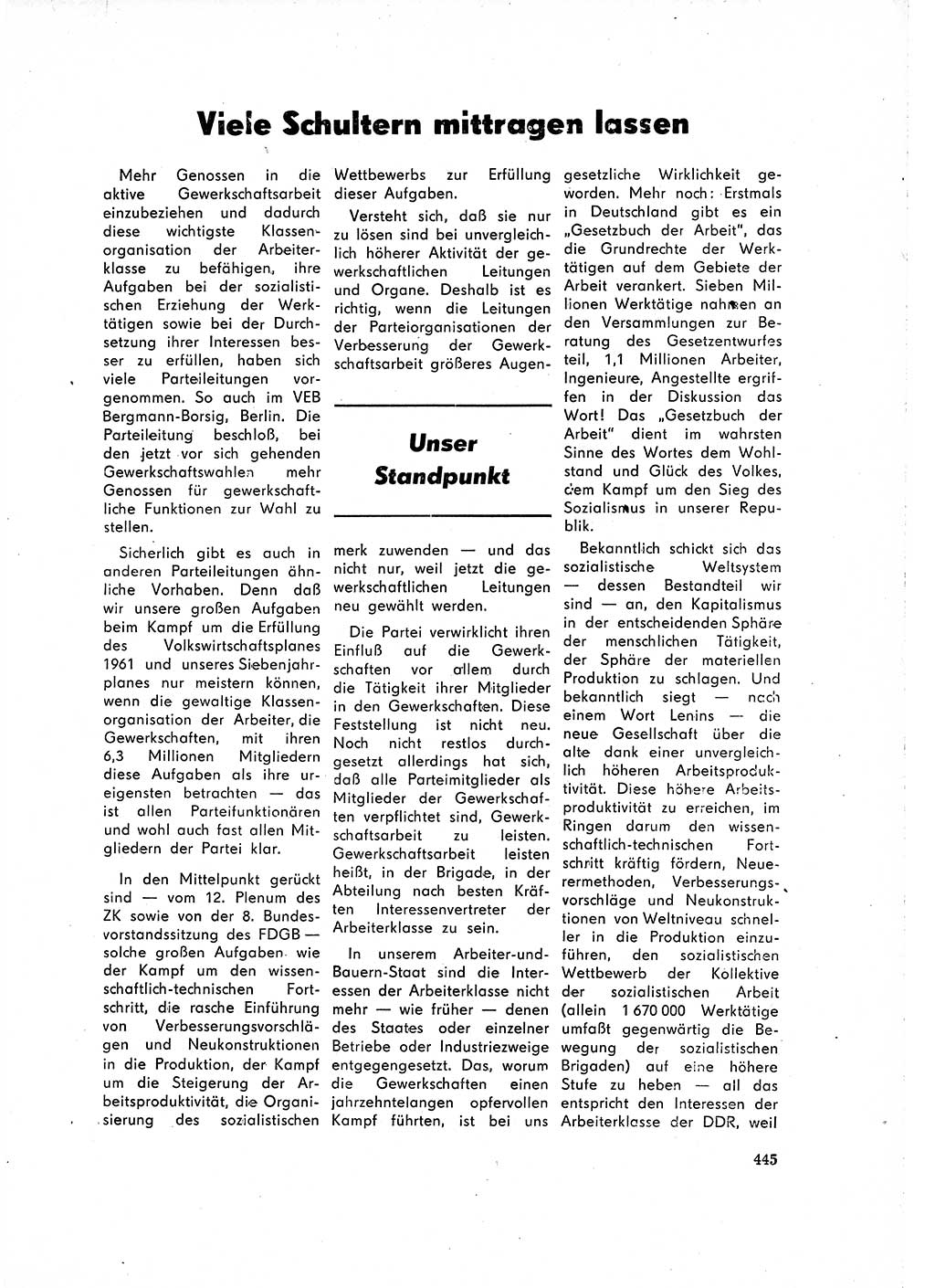 Neuer Weg (NW), Organ des Zentralkomitees (ZK) der SED (Sozialistische Einheitspartei Deutschlands) für Fragen des Parteilebens, 16. Jahrgang [Deutsche Demokratische Republik (DDR)] 1961, Seite 445 (NW ZK SED DDR 1961, S. 445)