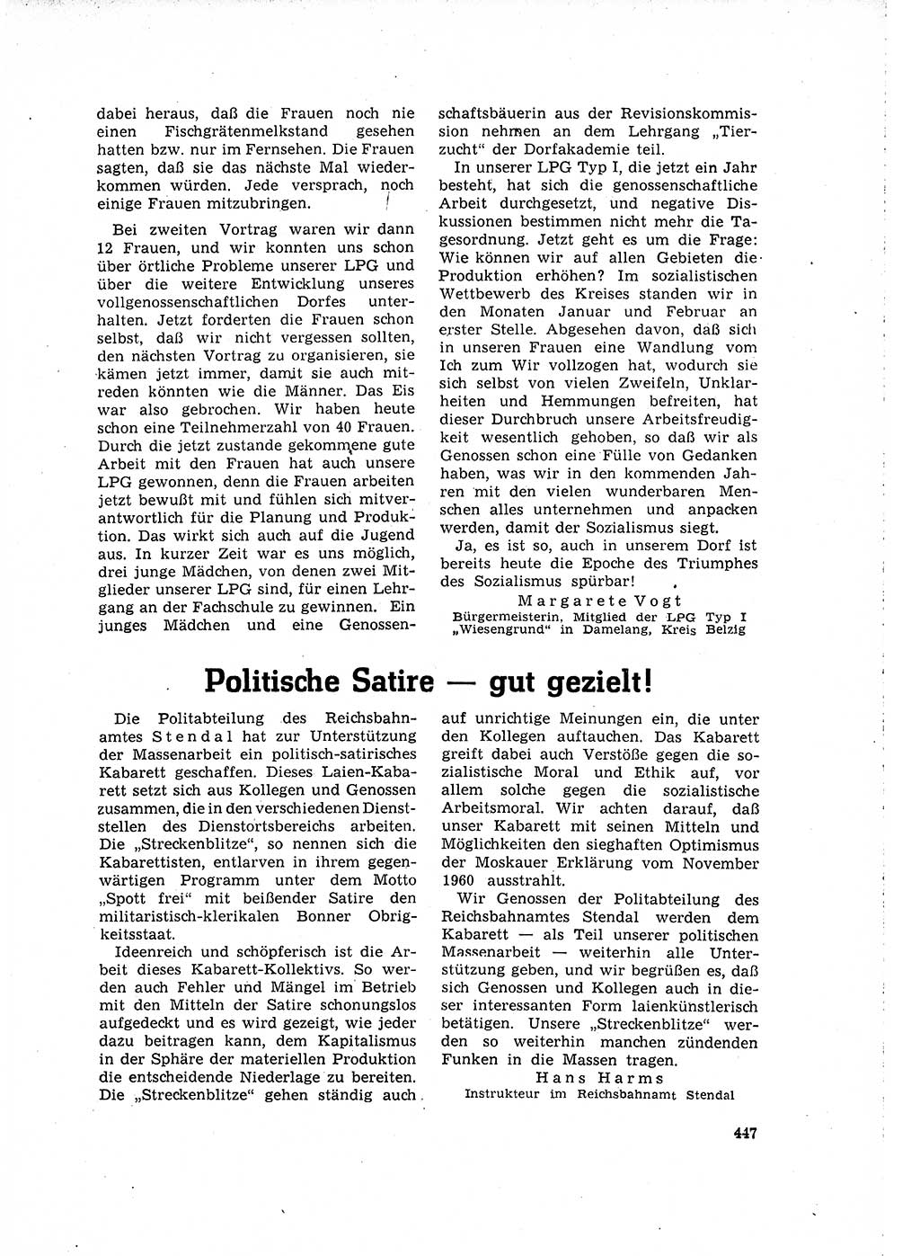Neuer Weg (NW), Organ des Zentralkomitees (ZK) der SED (Sozialistische Einheitspartei Deutschlands) für Fragen des Parteilebens, 16. Jahrgang [Deutsche Demokratische Republik (DDR)] 1961, Seite 447 (NW ZK SED DDR 1961, S. 447)