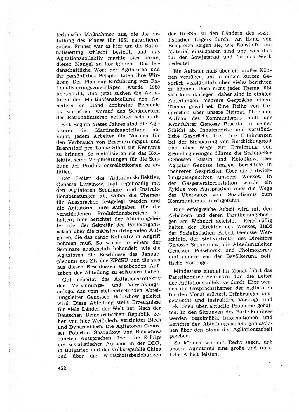 Neuer Weg (NW), Organ des Zentralkomitees (ZK) der SED (Sozialistische Einheitspartei Deutschlands) für Fragen des Parteilebens, 16. Jahrgang [Deutsche Demokratische Republik (DDR)] 1961, Seite 452 (NW ZK SED DDR 1961, S. 452)