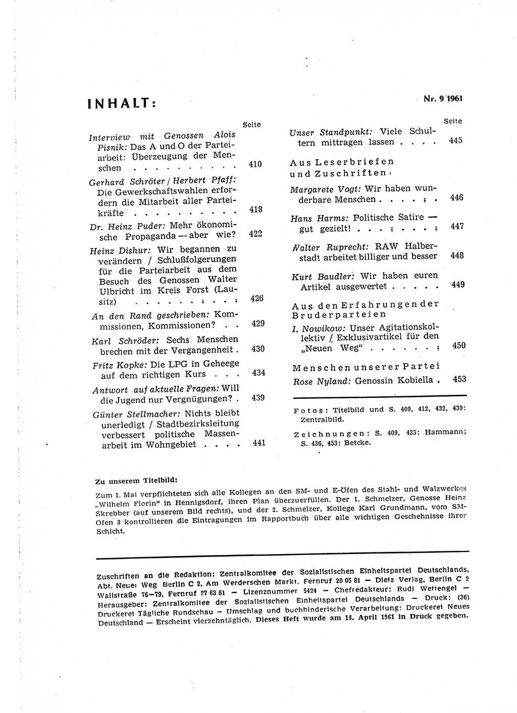 Neuer Weg (NW), Organ des Zentralkomitees (ZK) der SED (Sozialistische Einheitspartei Deutschlands) für Fragen des Parteilebens, 16. Jahrgang [Deutsche Demokratische Republik (DDR)] 1961, Seite 456 (NW ZK SED DDR 1961, S. 456)