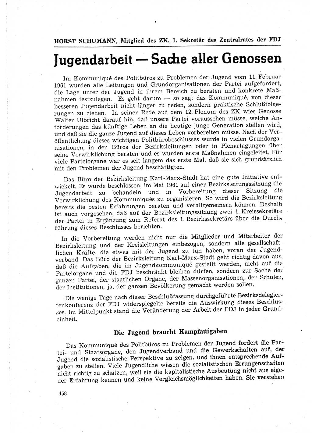 Neuer Weg (NW), Organ des Zentralkomitees (ZK) der SED (Sozialistische Einheitspartei Deutschlands) für Fragen des Parteilebens, 16. Jahrgang [Deutsche Demokratische Republik (DDR)] 1961, Seite 458 (NW ZK SED DDR 1961, S. 458)