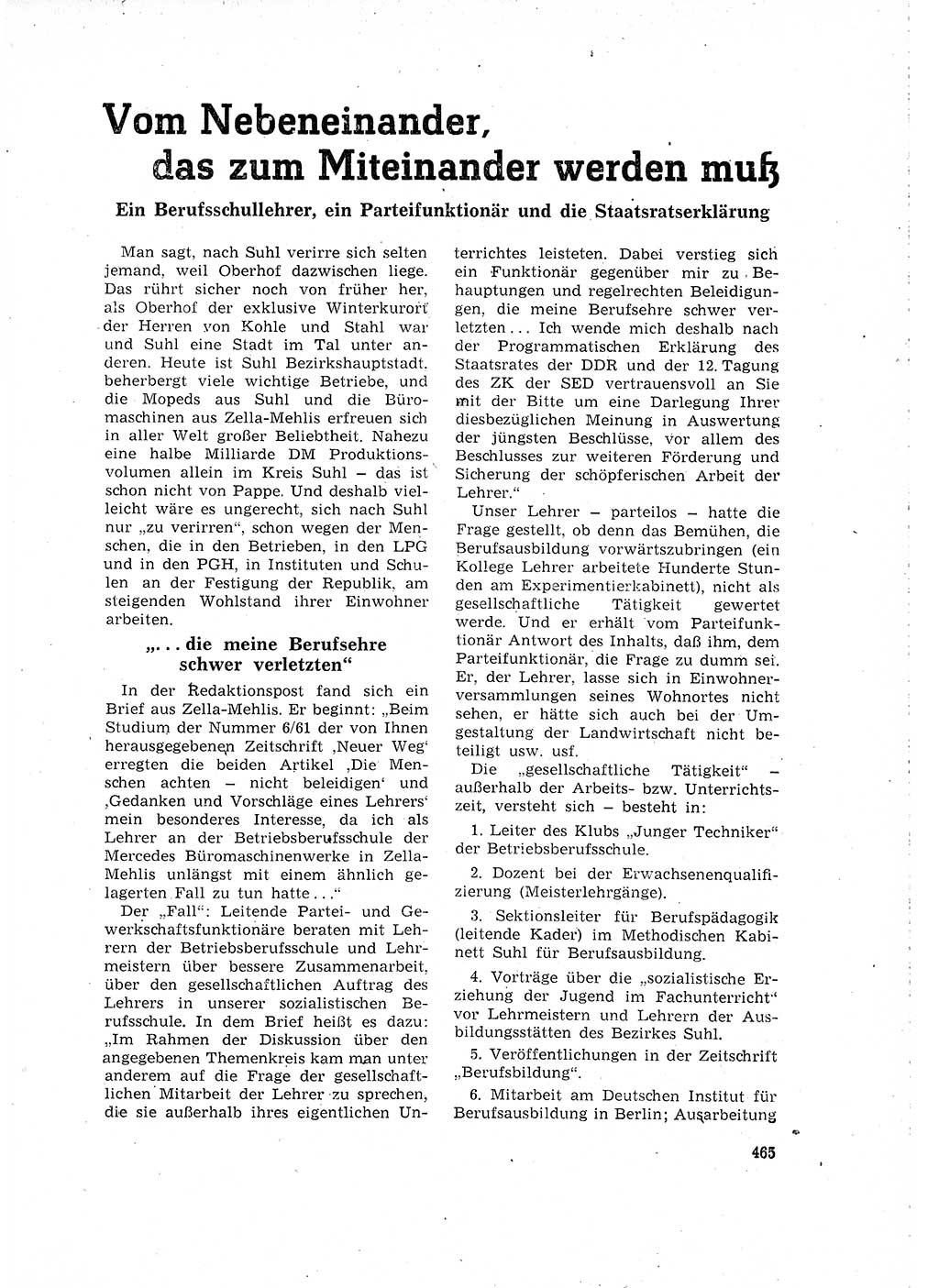Neuer Weg (NW), Organ des Zentralkomitees (ZK) der SED (Sozialistische Einheitspartei Deutschlands) für Fragen des Parteilebens, 16. Jahrgang [Deutsche Demokratische Republik (DDR)] 1961, Seite 465 (NW ZK SED DDR 1961, S. 465)