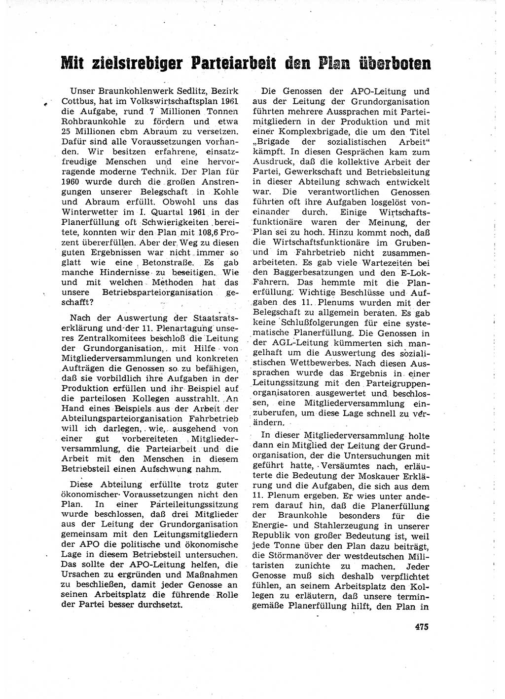 Neuer Weg (NW), Organ des Zentralkomitees (ZK) der SED (Sozialistische Einheitspartei Deutschlands) für Fragen des Parteilebens, 16. Jahrgang [Deutsche Demokratische Republik (DDR)] 1961, Seite 475 (NW ZK SED DDR 1961, S. 475)
