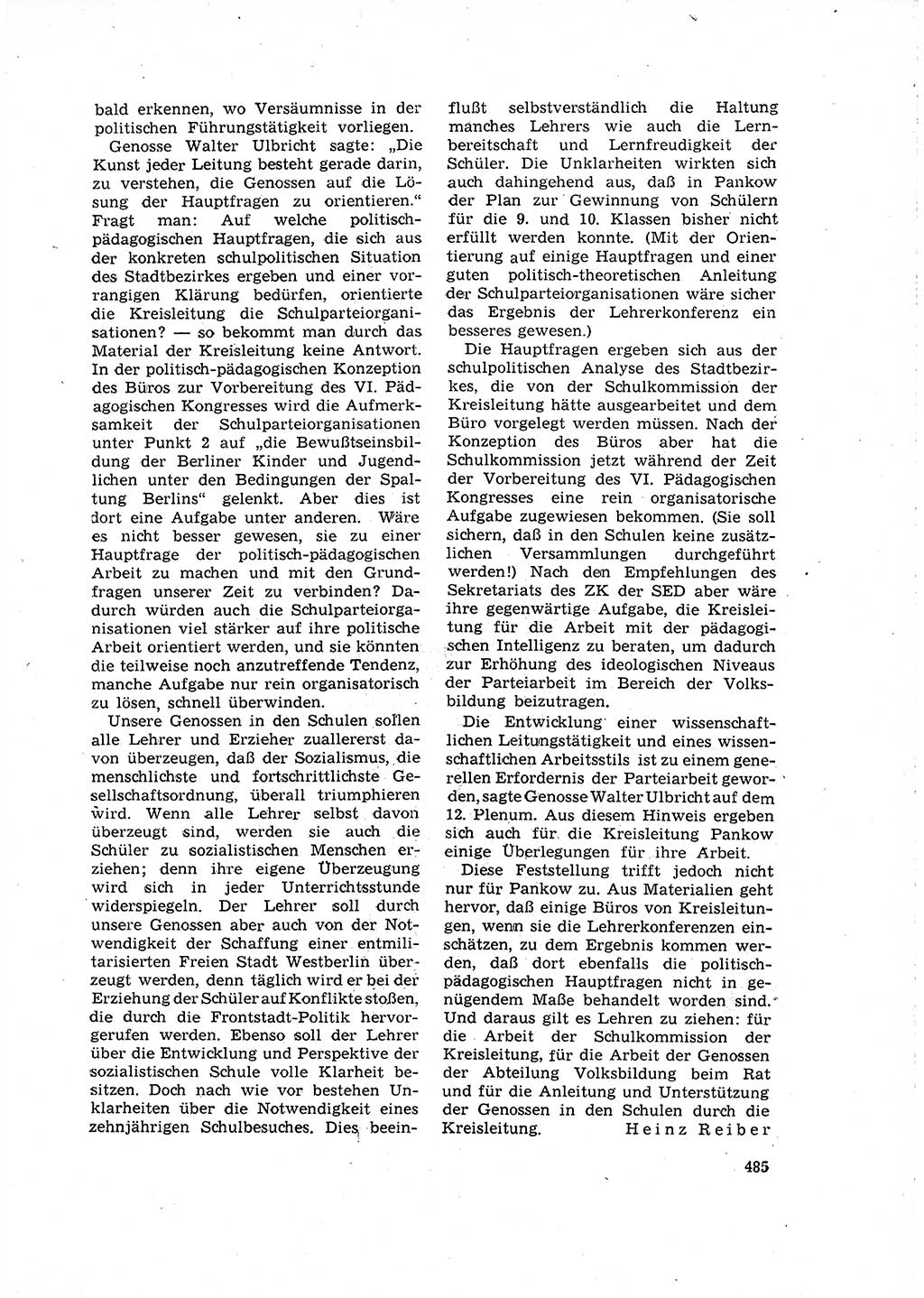 Neuer Weg (NW), Organ des Zentralkomitees (ZK) der SED (Sozialistische Einheitspartei Deutschlands) für Fragen des Parteilebens, 16. Jahrgang [Deutsche Demokratische Republik (DDR)] 1961, Seite 485 (NW ZK SED DDR 1961, S. 485)