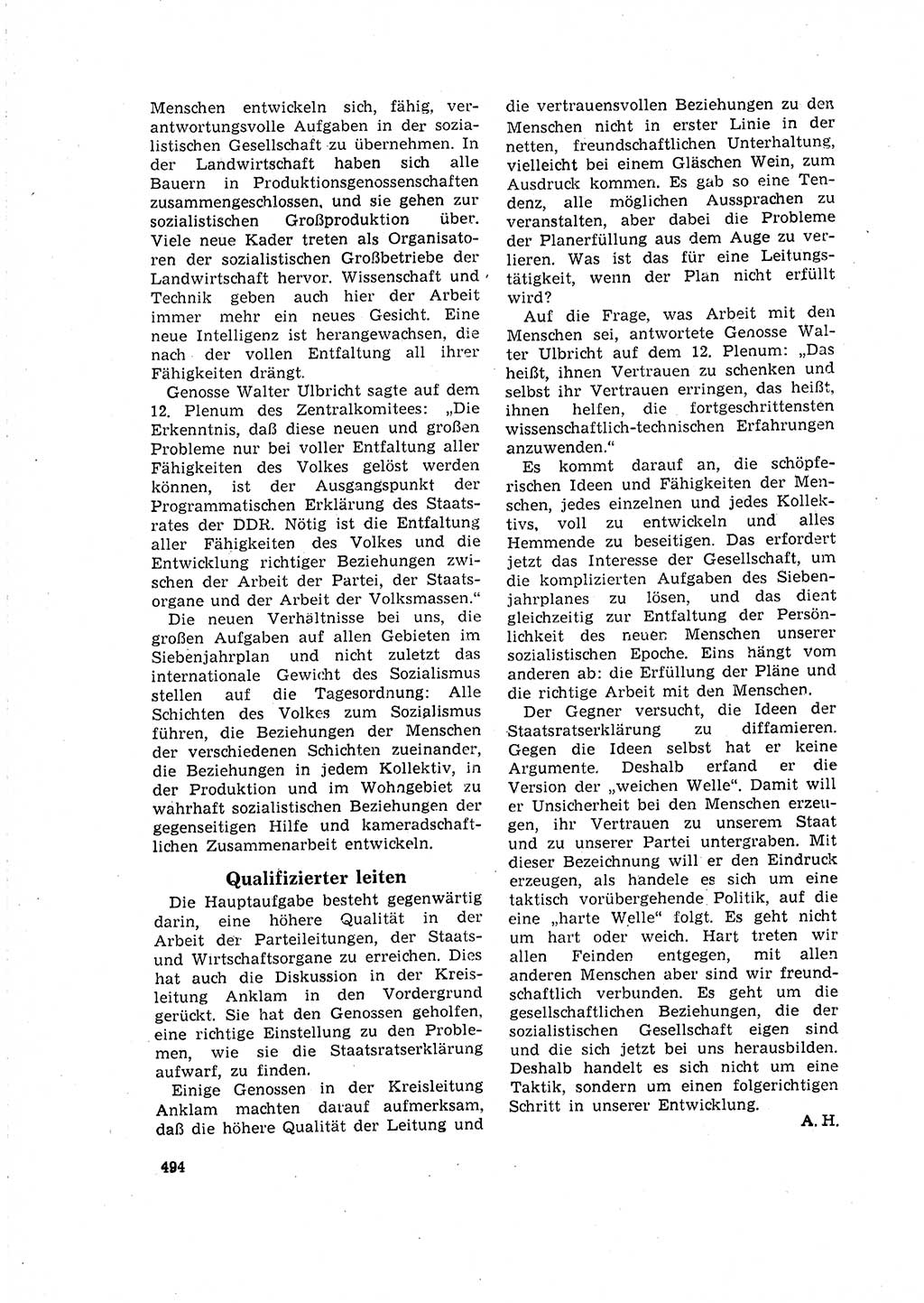 Neuer Weg (NW), Organ des Zentralkomitees (ZK) der SED (Sozialistische Einheitspartei Deutschlands) für Fragen des Parteilebens, 16. Jahrgang [Deutsche Demokratische Republik (DDR)] 1961, Seite 494 (NW ZK SED DDR 1961, S. 494)