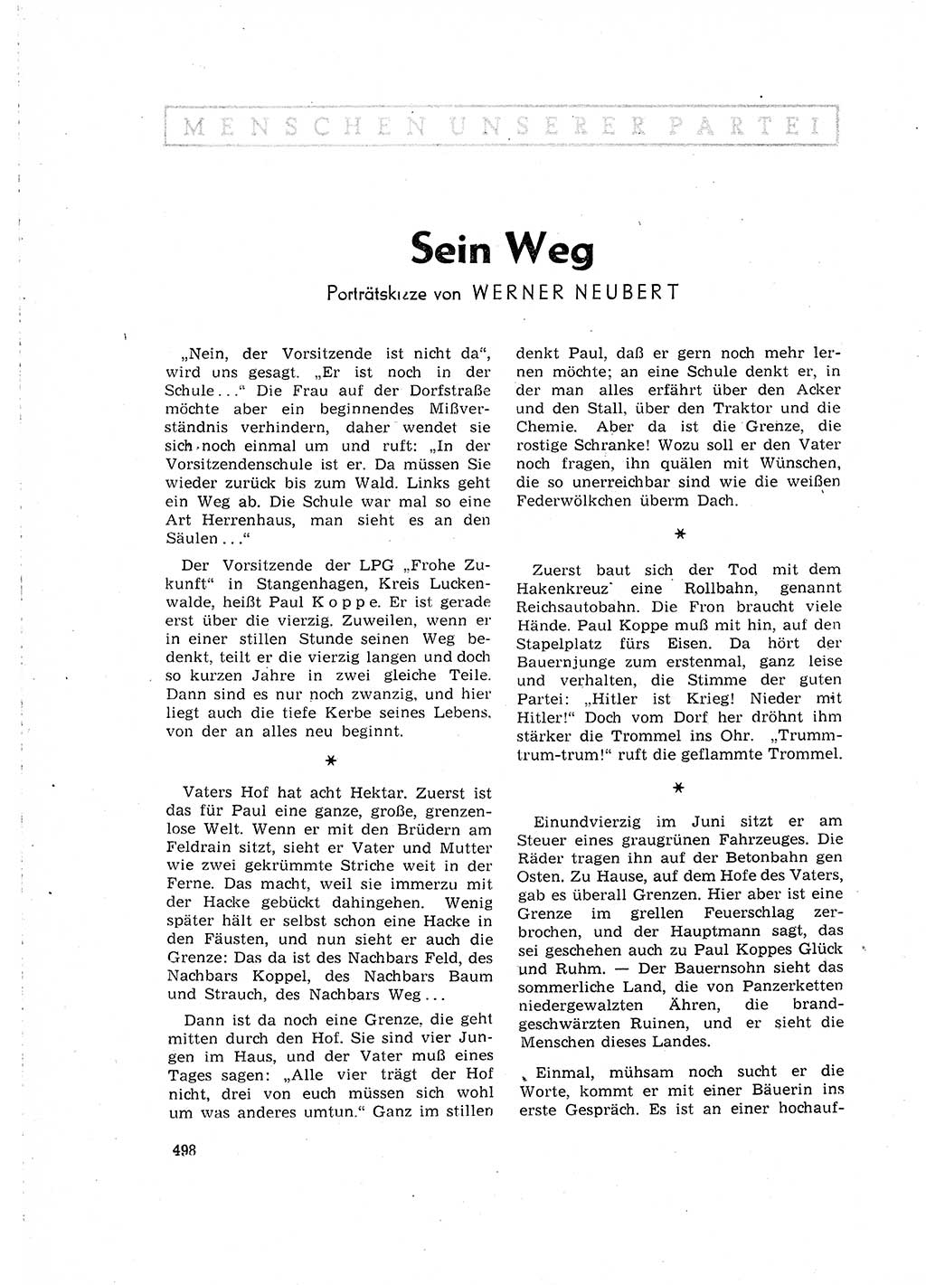 Neuer Weg (NW), Organ des Zentralkomitees (ZK) der SED (Sozialistische Einheitspartei Deutschlands) für Fragen des Parteilebens, 16. Jahrgang [Deutsche Demokratische Republik (DDR)] 1961, Seite 498 (NW ZK SED DDR 1961, S. 498)