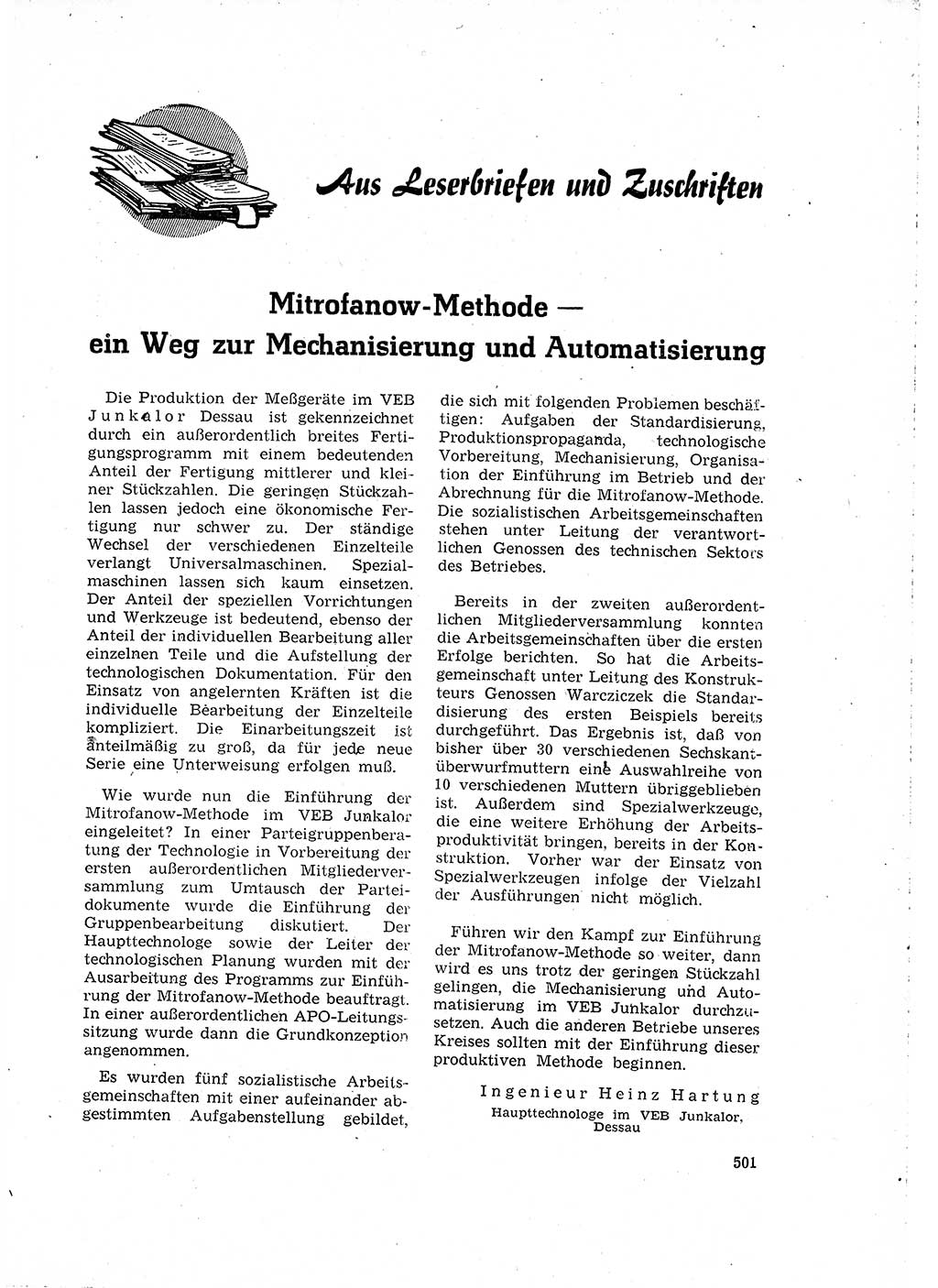 Neuer Weg (NW), Organ des Zentralkomitees (ZK) der SED (Sozialistische Einheitspartei Deutschlands) für Fragen des Parteilebens, 16. Jahrgang [Deutsche Demokratische Republik (DDR)] 1961, Seite 501 (NW ZK SED DDR 1961, S. 501)