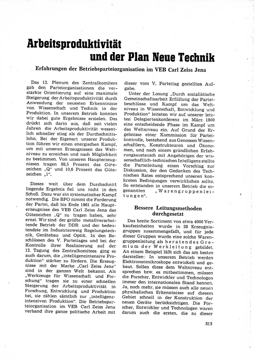 Neuer Weg (NW), Organ des Zentralkomitees (ZK) der SED (Sozialistische Einheitspartei Deutschlands) für Fragen des Parteilebens, 16. Jahrgang [Deutsche Demokratische Republik (DDR)] 1961, Seite 513 (NW ZK SED DDR 1961, S. 513)