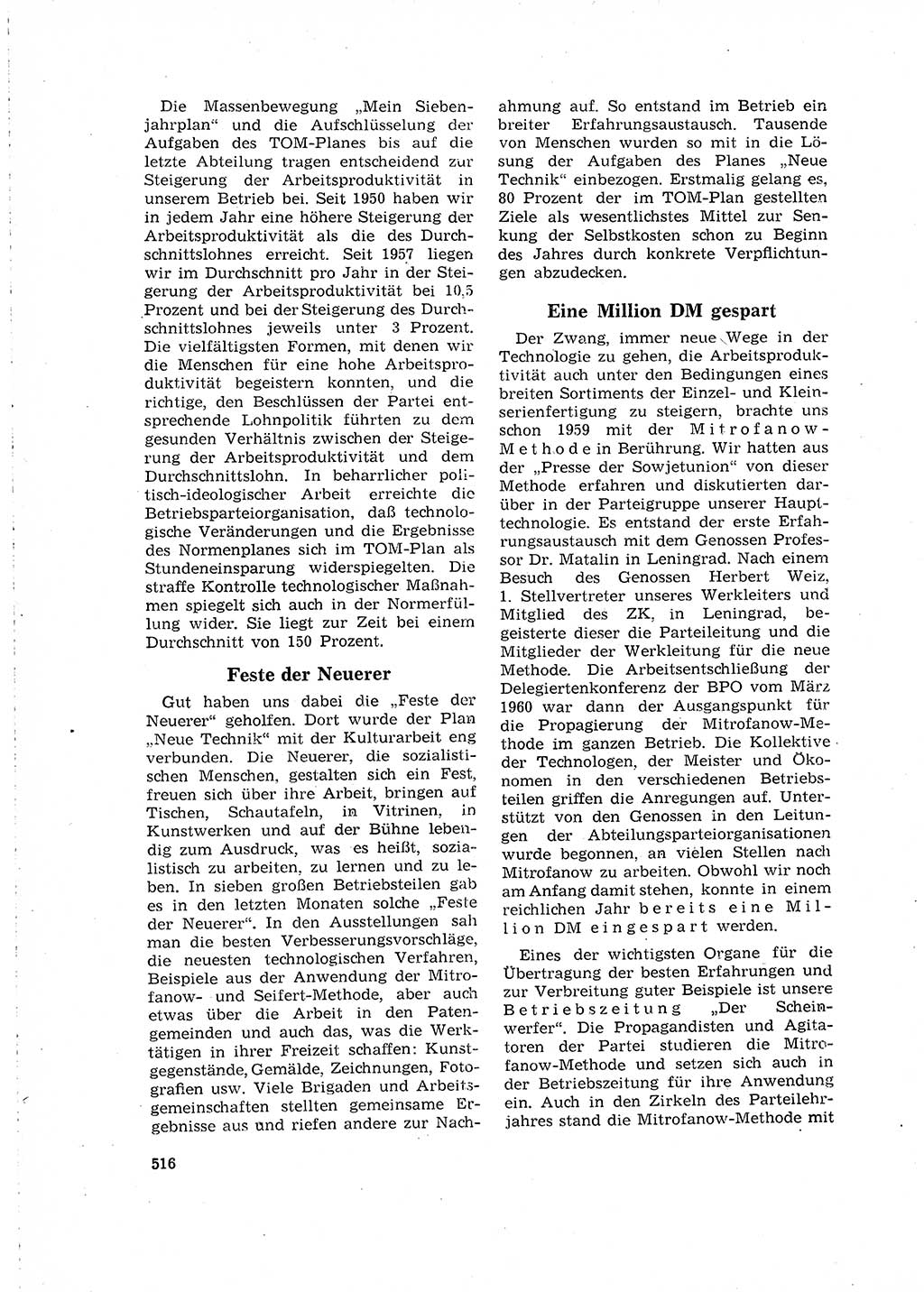 Neuer Weg (NW), Organ des Zentralkomitees (ZK) der SED (Sozialistische Einheitspartei Deutschlands) für Fragen des Parteilebens, 16. Jahrgang [Deutsche Demokratische Republik (DDR)] 1961, Seite 516 (NW ZK SED DDR 1961, S. 516)