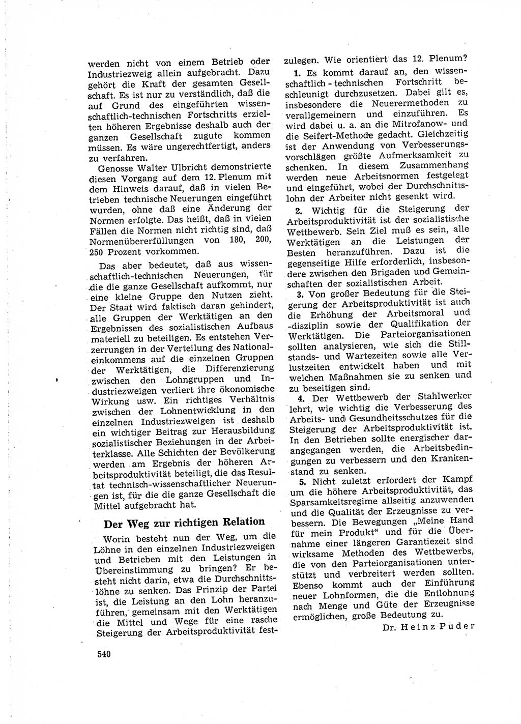 Neuer Weg (NW), Organ des Zentralkomitees (ZK) der SED (Sozialistische Einheitspartei Deutschlands) fÃ¼r Fragen des Parteilebens, 16. Jahrgang [Deutsche Demokratische Republik (DDR)] 1961, Seite 540 (NW ZK SED DDR 1961, S. 540)
