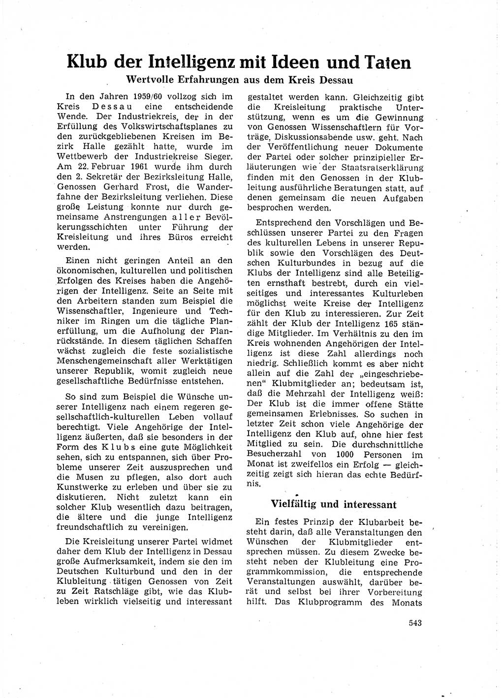 Neuer Weg (NW), Organ des Zentralkomitees (ZK) der SED (Sozialistische Einheitspartei Deutschlands) für Fragen des Parteilebens, 16. Jahrgang [Deutsche Demokratische Republik (DDR)] 1961, Seite 543 (NW ZK SED DDR 1961, S. 543)