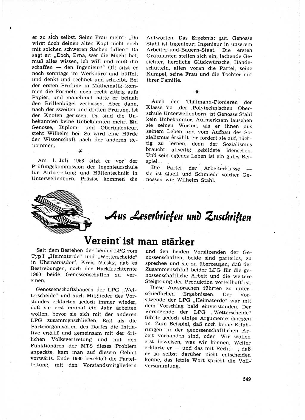 Neuer Weg (NW), Organ des Zentralkomitees (ZK) der SED (Sozialistische Einheitspartei Deutschlands) für Fragen des Parteilebens, 16. Jahrgang [Deutsche Demokratische Republik (DDR)] 1961, Seite 549 (NW ZK SED DDR 1961, S. 549)
