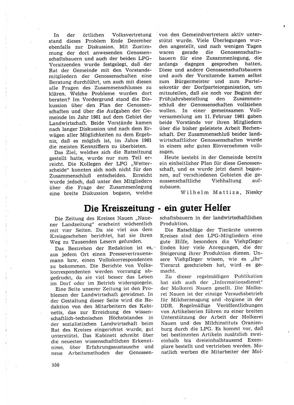 Neuer Weg (NW), Organ des Zentralkomitees (ZK) der SED (Sozialistische Einheitspartei Deutschlands) für Fragen des Parteilebens, 16. Jahrgang [Deutsche Demokratische Republik (DDR)] 1961, Seite 550 (NW ZK SED DDR 1961, S. 550)