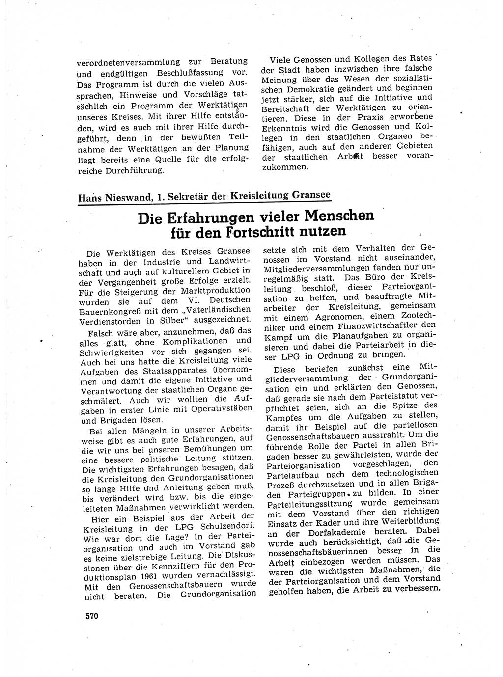 Neuer Weg (NW), Organ des Zentralkomitees (ZK) der SED (Sozialistische Einheitspartei Deutschlands) für Fragen des Parteilebens, 16. Jahrgang [Deutsche Demokratische Republik (DDR)] 1961, Seite 570 (NW ZK SED DDR 1961, S. 570)