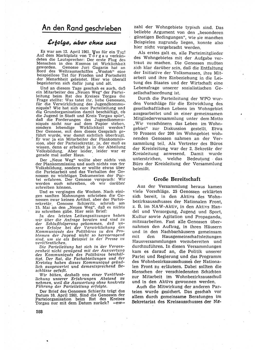 Neuer Weg (NW), Organ des Zentralkomitees (ZK) der SED (Sozialistische Einheitspartei Deutschlands) für Fragen des Parteilebens, 16. Jahrgang [Deutsche Demokratische Republik (DDR)] 1961, Seite 588 (NW ZK SED DDR 1961, S. 588)