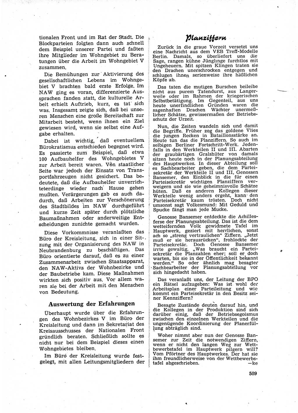Neuer Weg (NW), Organ des Zentralkomitees (ZK) der SED (Sozialistische Einheitspartei Deutschlands) für Fragen des Parteilebens, 16. Jahrgang [Deutsche Demokratische Republik (DDR)] 1961, Seite 589 (NW ZK SED DDR 1961, S. 589)